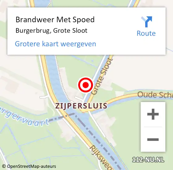 Locatie op kaart van de 112 melding: Brandweer Met Spoed Naar Burgerbrug, Grote Sloot op 13 augustus 2014 18:47