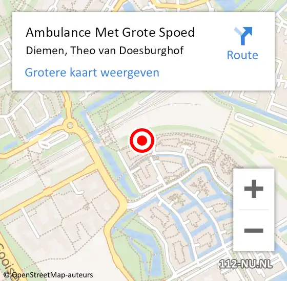 Locatie op kaart van de 112 melding: Ambulance Met Grote Spoed Naar Diemen, Theo van Doesburghof op 28 januari 2023 22:02