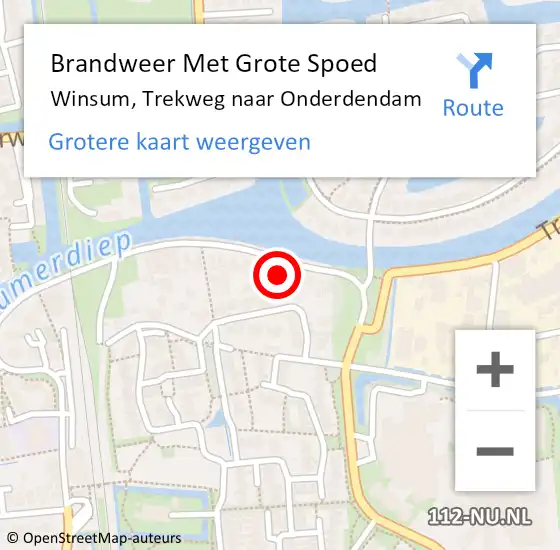 Locatie op kaart van de 112 melding: Brandweer Met Grote Spoed Naar Winsum, Trekweg naar Onderdendam op 28 januari 2023 23:08