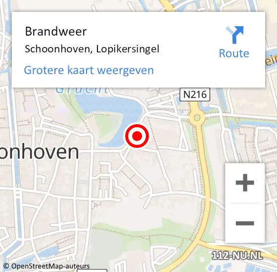 Locatie op kaart van de 112 melding: Brandweer Schoonhoven, Lopikersingel op 28 januari 2023 23:52