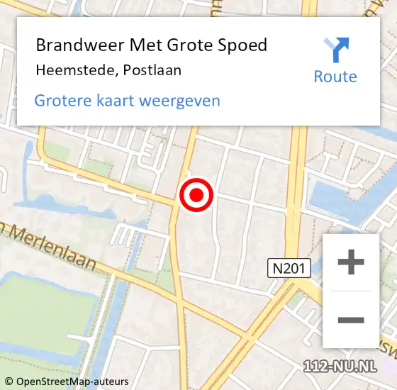 Locatie op kaart van de 112 melding: Brandweer Met Grote Spoed Naar Heemstede, Postlaan op 29 januari 2023 00:14