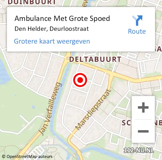 Locatie op kaart van de 112 melding: Ambulance Met Grote Spoed Naar Den Helder, Deurloostraat op 29 januari 2023 00:25
