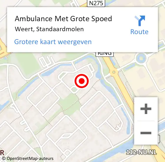 Locatie op kaart van de 112 melding: Ambulance Met Grote Spoed Naar Weert, Standaardmolen op 29 januari 2023 00:28
