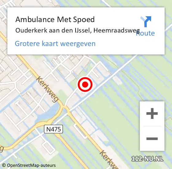 Locatie op kaart van de 112 melding: Ambulance Met Spoed Naar Ouderkerk aan den IJssel, Heemraadsweg op 29 januari 2023 00:30