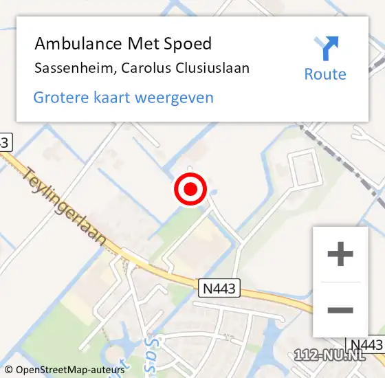 Locatie op kaart van de 112 melding: Ambulance Met Spoed Naar Sassenheim, Carolus Clusiuslaan op 29 januari 2023 01:08