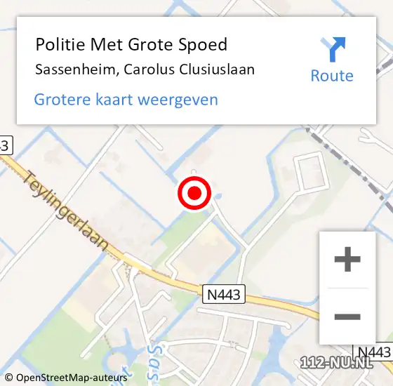 Locatie op kaart van de 112 melding: Politie Met Grote Spoed Naar Sassenheim, Carolus Clusiuslaan op 29 januari 2023 01:10