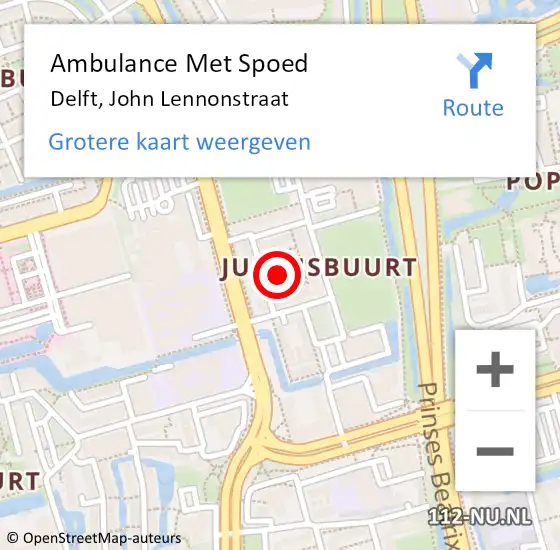 Locatie op kaart van de 112 melding: Ambulance Met Spoed Naar Delft, John Lennonstraat op 29 januari 2023 01:13