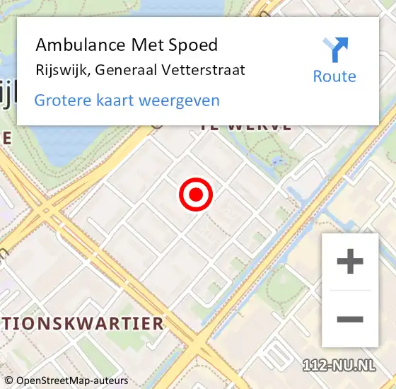 Locatie op kaart van de 112 melding: Ambulance Met Spoed Naar Rijswijk, Generaal Vetterstraat op 29 januari 2023 01:13