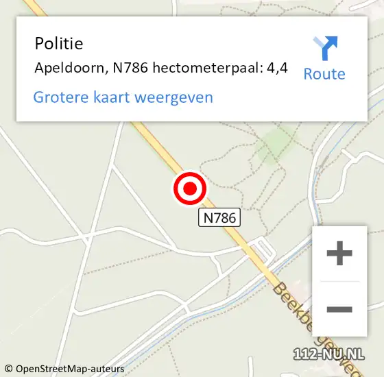 Locatie op kaart van de 112 melding: Politie Apeldoorn, N786 hectometerpaal: 4,4 op 29 januari 2023 01:24