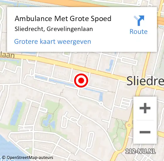 Locatie op kaart van de 112 melding: Ambulance Met Grote Spoed Naar Sliedrecht, Grevelingenlaan op 29 januari 2023 01:28