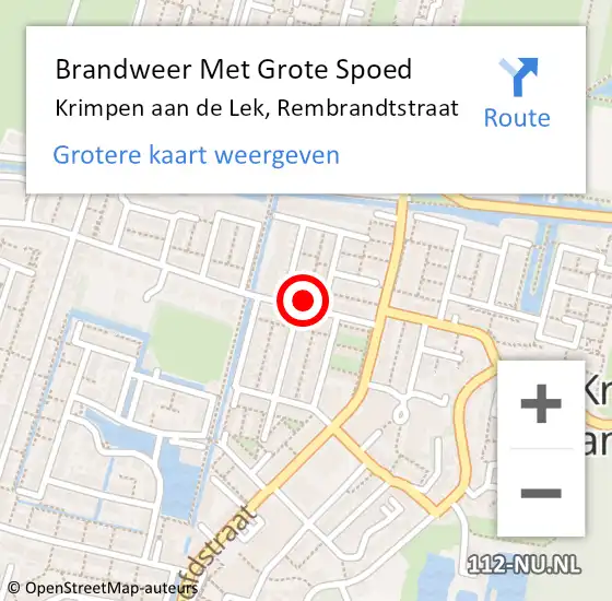 Locatie op kaart van de 112 melding: Brandweer Met Grote Spoed Naar Krimpen aan de Lek, Rembrandtstraat op 29 januari 2023 01:41