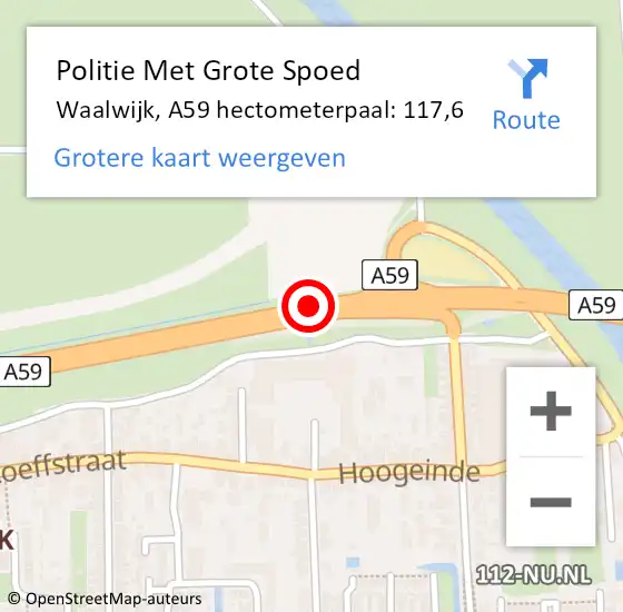 Locatie op kaart van de 112 melding: Politie Met Grote Spoed Naar Waalwijk, A59 hectometerpaal: 117,6 op 29 januari 2023 02:32