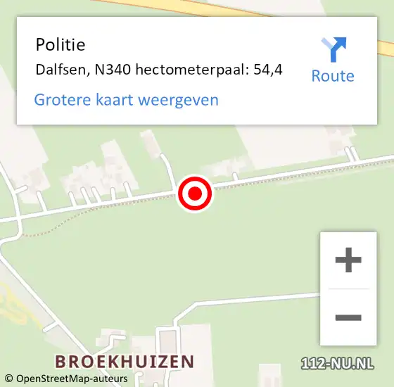 Locatie op kaart van de 112 melding: Politie Dalfsen, N340 hectometerpaal: 54,4 op 29 januari 2023 03:00
