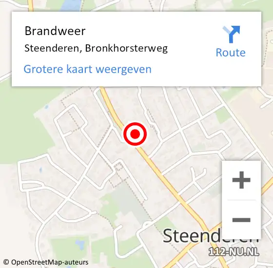 Locatie op kaart van de 112 melding: Brandweer Steenderen, Bronkhorsterweg op 29 januari 2023 03:28