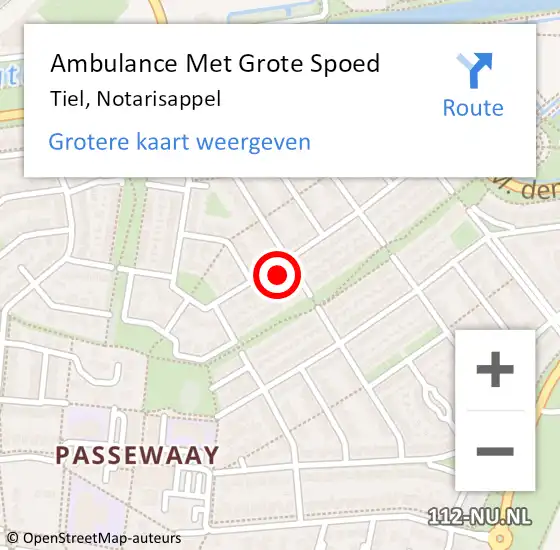 Locatie op kaart van de 112 melding: Ambulance Met Grote Spoed Naar Tiel, Notarisappel op 29 januari 2023 05:30