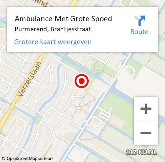 Locatie op kaart van de 112 melding: Ambulance Met Grote Spoed Naar Purmerend, Brantjesstraat op 29 januari 2023 06:13