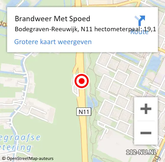 Locatie op kaart van de 112 melding: Brandweer Met Spoed Naar Bodegraven-Reeuwijk, N11 hectometerpaal: 19,1 op 29 januari 2023 07:28