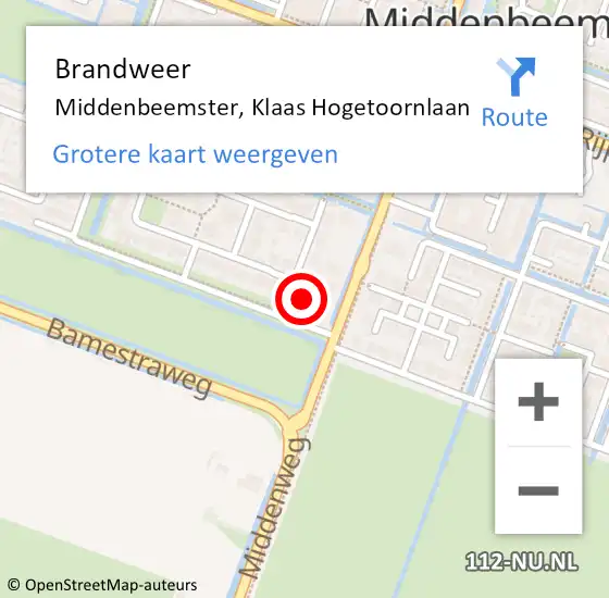 Locatie op kaart van de 112 melding: Brandweer Middenbeemster, Klaas Hogetoornlaan op 29 januari 2023 07:43
