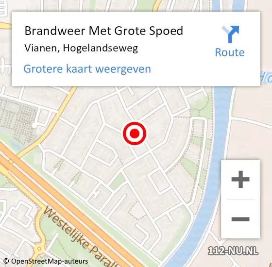 Locatie op kaart van de 112 melding: Brandweer Met Grote Spoed Naar Vianen, Hogelandseweg op 29 januari 2023 08:07