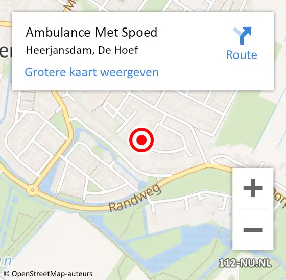 Locatie op kaart van de 112 melding: Ambulance Met Spoed Naar Heerjansdam, De Hoef op 29 januari 2023 08:20