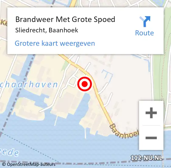 Locatie op kaart van de 112 melding: Brandweer Met Grote Spoed Naar Sliedrecht, Baanhoek op 29 januari 2023 08:55