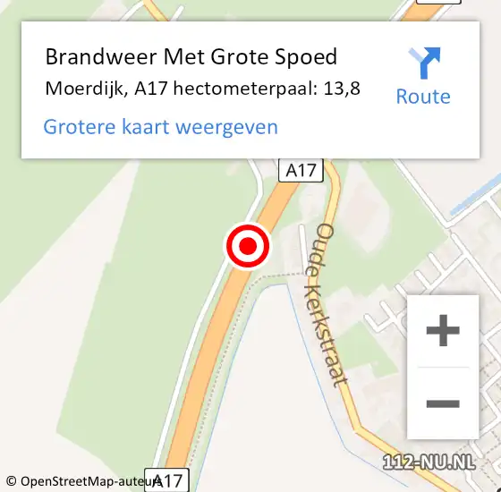 Locatie op kaart van de 112 melding: Brandweer Met Grote Spoed Naar Moerdijk, A17 hectometerpaal: 13,8 op 29 januari 2023 08:56