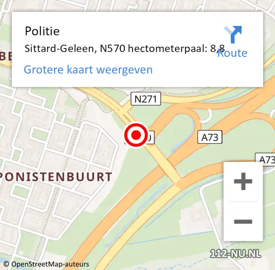 Locatie op kaart van de 112 melding: Politie Roermond, N570 hectometerpaal: 8,8 op 29 januari 2023 09:33