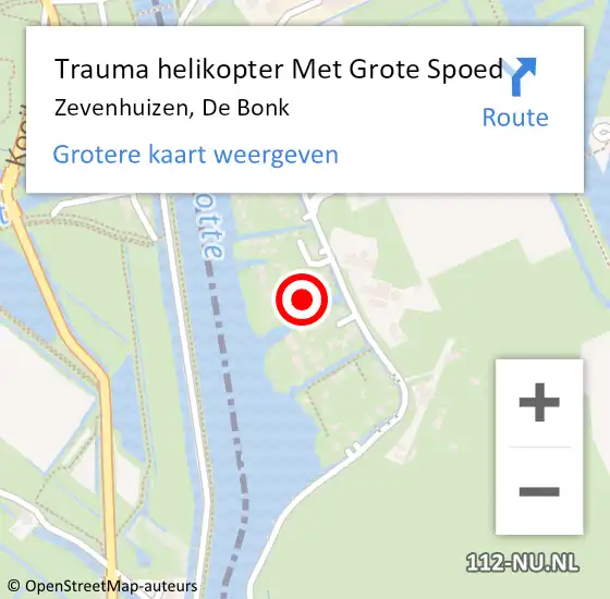 Locatie op kaart van de 112 melding: Trauma helikopter Met Grote Spoed Naar Zevenhuizen, De Bonk op 29 januari 2023 09:36