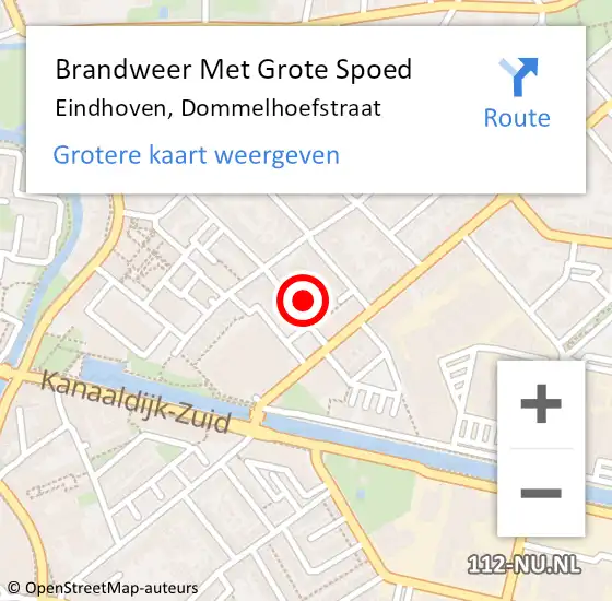 Locatie op kaart van de 112 melding: Brandweer Met Grote Spoed Naar Eindhoven, Dommelhoefstraat op 29 januari 2023 10:10