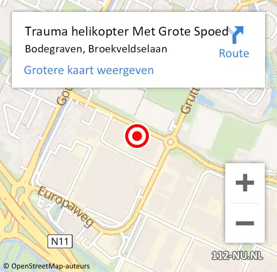 Locatie op kaart van de 112 melding: Trauma helikopter Met Grote Spoed Naar Bodegraven, Broekveldselaan op 29 januari 2023 10:18