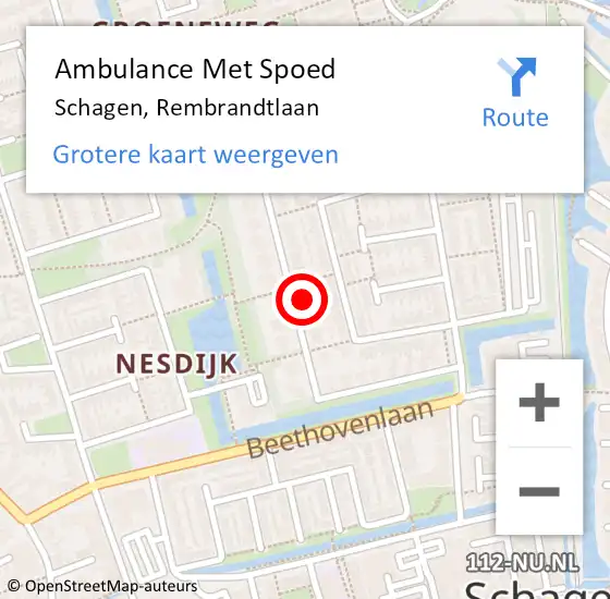 Locatie op kaart van de 112 melding: Ambulance Met Spoed Naar Schagen, Rembrandtlaan op 29 januari 2023 10:44