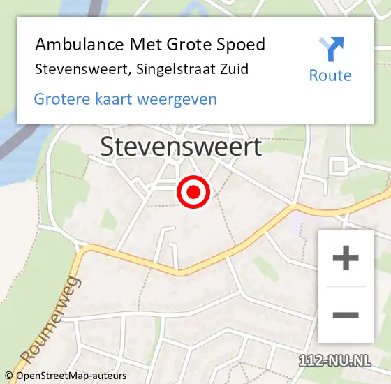 Locatie op kaart van de 112 melding: Ambulance Met Grote Spoed Naar Stevensweert, Singelstraat Zuid op 29 januari 2023 10:49