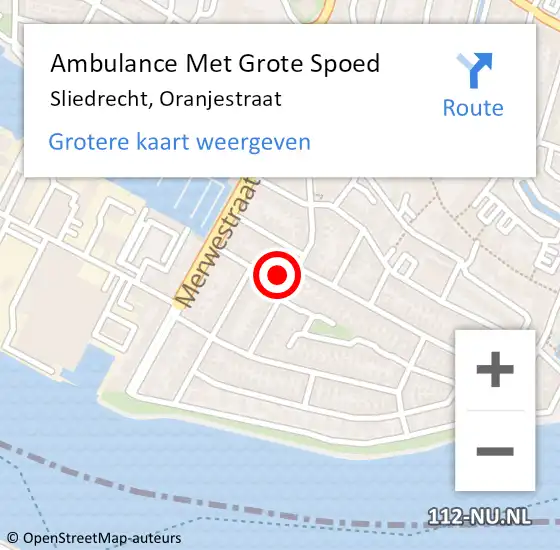Locatie op kaart van de 112 melding: Ambulance Met Grote Spoed Naar Sliedrecht, Oranjestraat op 29 januari 2023 11:01
