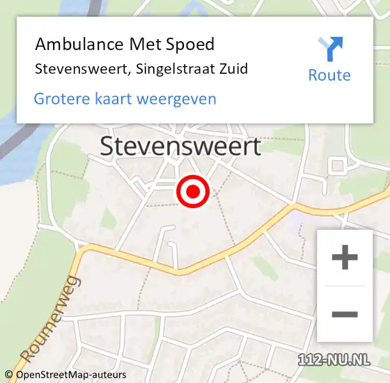 Locatie op kaart van de 112 melding: Ambulance Met Spoed Naar Stevensweert, Singelstraat Zuid op 29 januari 2023 11:09