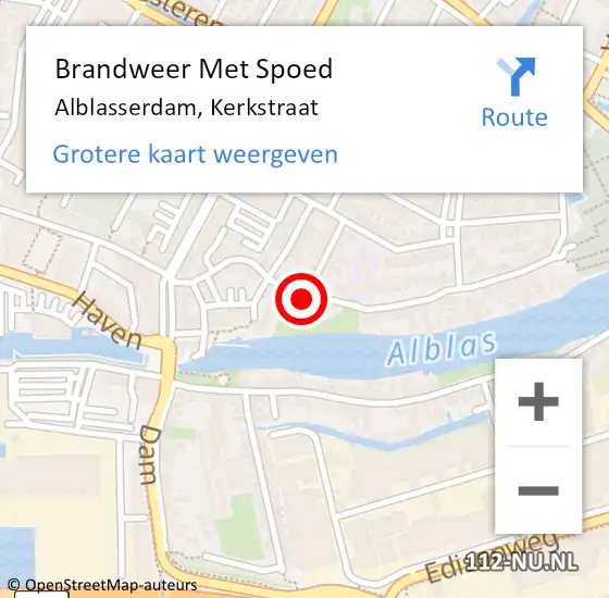 Locatie op kaart van de 112 melding: Brandweer Met Spoed Naar Alblasserdam, Kerkstraat op 29 januari 2023 11:11