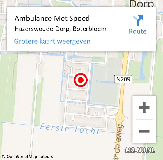 Locatie op kaart van de 112 melding: Ambulance Met Spoed Naar Hazerswoude-Dorp, Boterbloem op 29 januari 2023 11:12