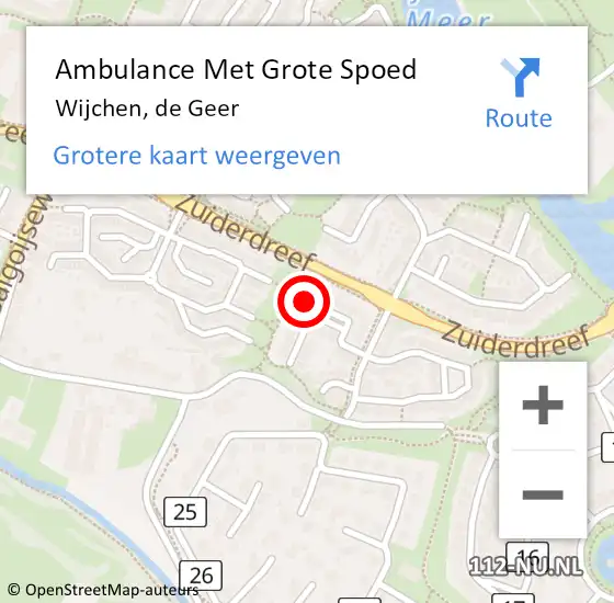 Locatie op kaart van de 112 melding: Ambulance Met Grote Spoed Naar Wijchen, de Geer op 29 januari 2023 12:06