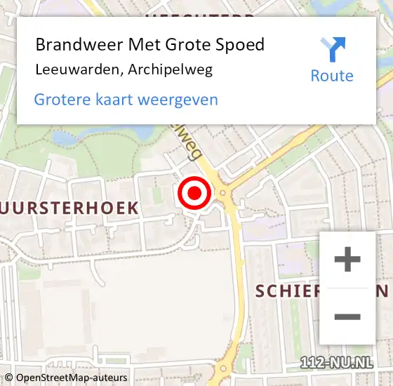 Locatie op kaart van de 112 melding: Brandweer Met Grote Spoed Naar Leeuwarden, Archipelweg op 29 januari 2023 12:53