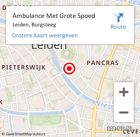 Locatie op kaart van de 112 melding: Ambulance Met Grote Spoed Naar Leiden, Burgsteeg op 29 januari 2023 13:13