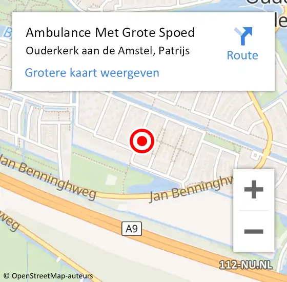 Locatie op kaart van de 112 melding: Ambulance Met Grote Spoed Naar Ouderkerk aan de Amstel, Patrijs op 29 januari 2023 13:14