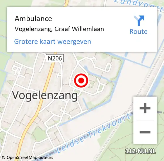 Locatie op kaart van de 112 melding: Ambulance Vogelenzang, Graaf Willemlaan op 29 januari 2023 13:23