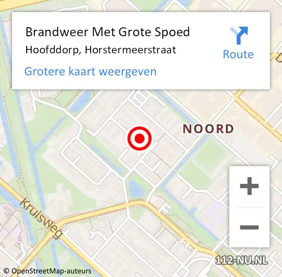 Locatie op kaart van de 112 melding: Brandweer Met Grote Spoed Naar Hoofddorp, Horstermeerstraat op 29 januari 2023 13:34