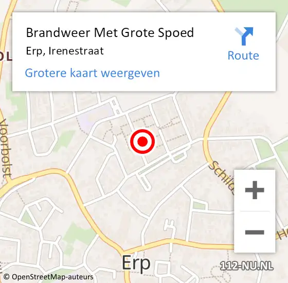 Locatie op kaart van de 112 melding: Brandweer Met Grote Spoed Naar Erp, Irenestraat op 29 januari 2023 13:46