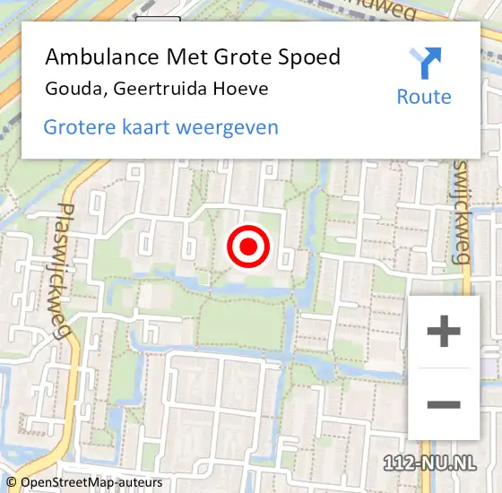 Locatie op kaart van de 112 melding: Ambulance Met Grote Spoed Naar Gouda, Geertruida Hoeve op 29 januari 2023 15:01