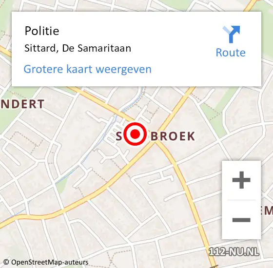 Locatie op kaart van de 112 melding: Politie Sittard, De Samaritaan op 29 januari 2023 16:31