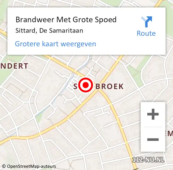 Locatie op kaart van de 112 melding: Brandweer Met Grote Spoed Naar Sittard, De Samaritaan op 29 januari 2023 16:31