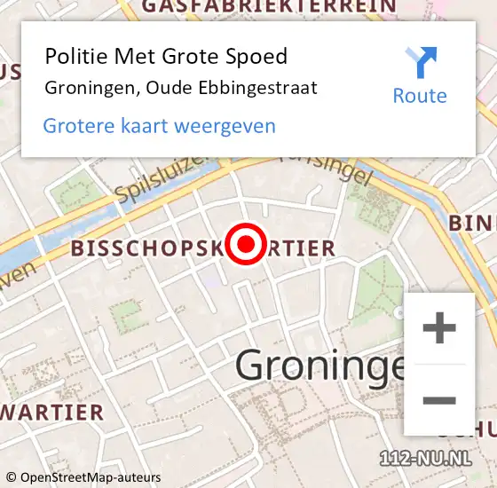 Locatie op kaart van de 112 melding: Politie Met Grote Spoed Naar Groningen, Oude Ebbingestraat op 29 januari 2023 17:02