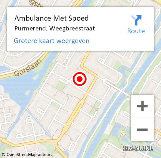 Locatie op kaart van de 112 melding: Ambulance Met Spoed Naar Purmerend, Weegbreestraat op 29 januari 2023 17:12