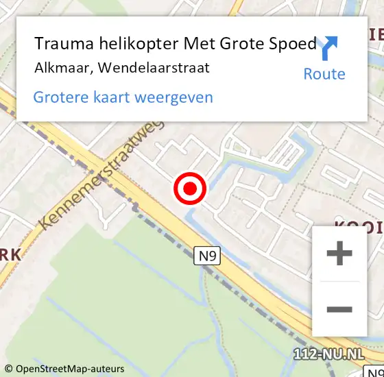 Locatie op kaart van de 112 melding: Trauma helikopter Met Grote Spoed Naar Alkmaar, Wendelaarstraat op 29 januari 2023 17:25