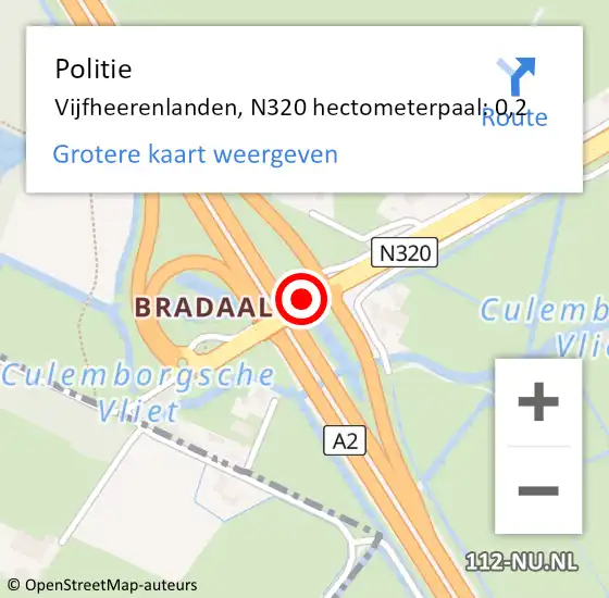 Locatie op kaart van de 112 melding: Politie Vijfheerenlanden, N320 hectometerpaal: 0,2 op 29 januari 2023 17:49